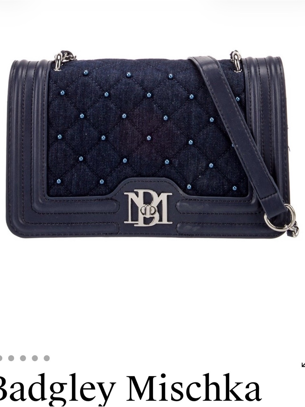 Badgley Mischka Quilted Navy Crossbody with Bead Accents